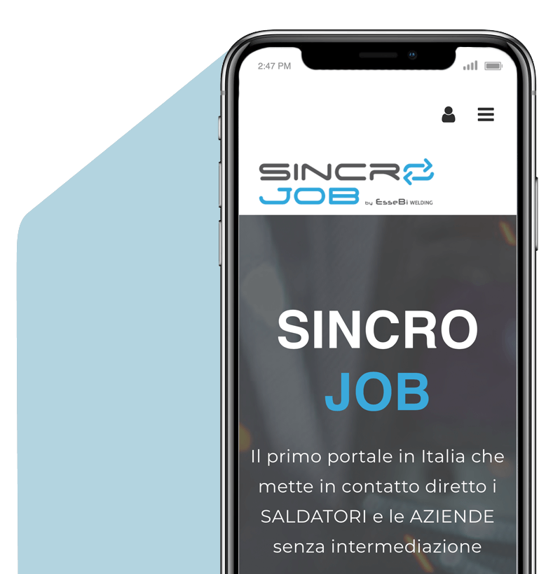l'immagine di un iPhone x con lo sfondo del sito del portale sincro job
